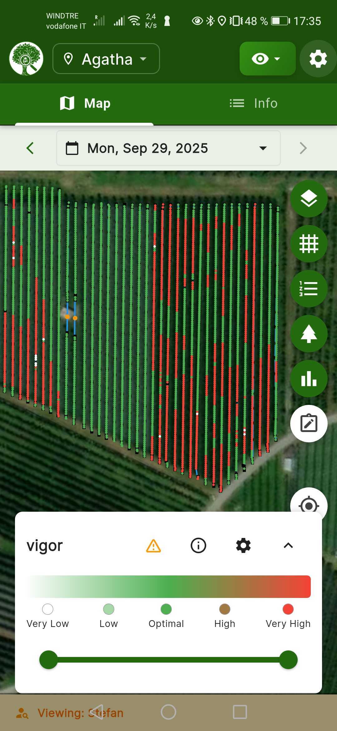 Wachstumskarte mit farblicher Darstellung der Wuchsstärke über die gesamte Anlage